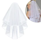 Белая свадебная вуаль тюль Фата для невесты с гребень для свадьбы вуаль с кружевной лентой край для свадьбы свадебные аксессуары