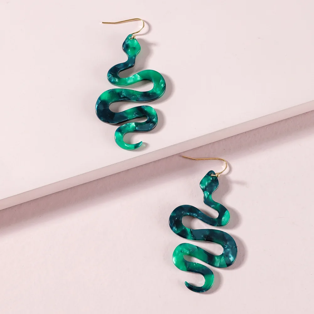 

Super Light Green Resin Snake Shape Drop Earrings