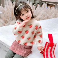 girl sweater kids outwear tops%c2%a02021 strawberry fleece thicken warm winter autumn knitting christmas pullover children clothing