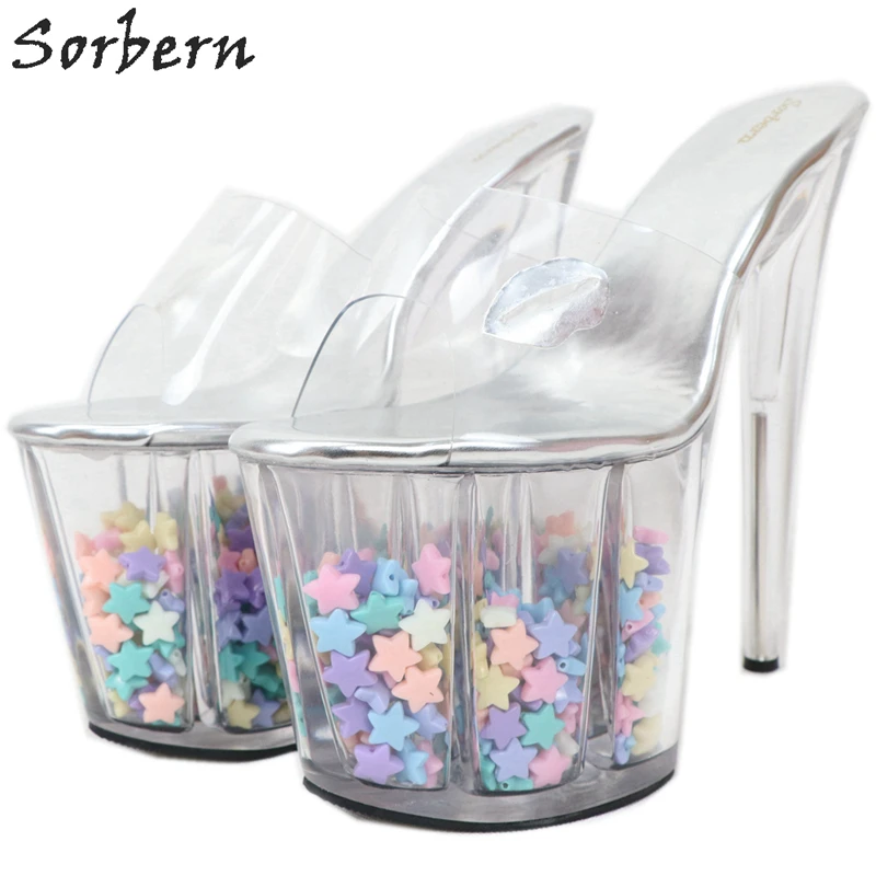 Sorbern женские тапочки 20 см прозрачная погремушка платформа Пастельная Звезда