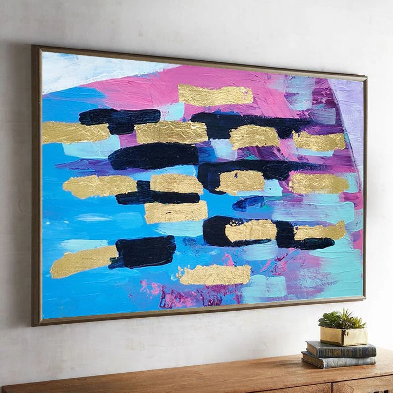 Goedkoop Blad Schilderen Goud Moderne Abstracte Kunst Kunst Muur Art Canvas Blauw Roze Muur Zijde Canvas Schilderij Zwart Rood En Witte Olie