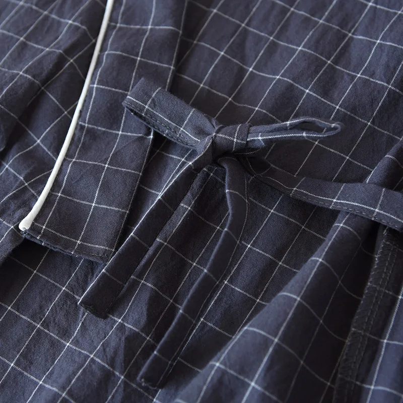 Лето 2024 100% хлопковый банный Халат в японском стиле кимоно клетку мужской