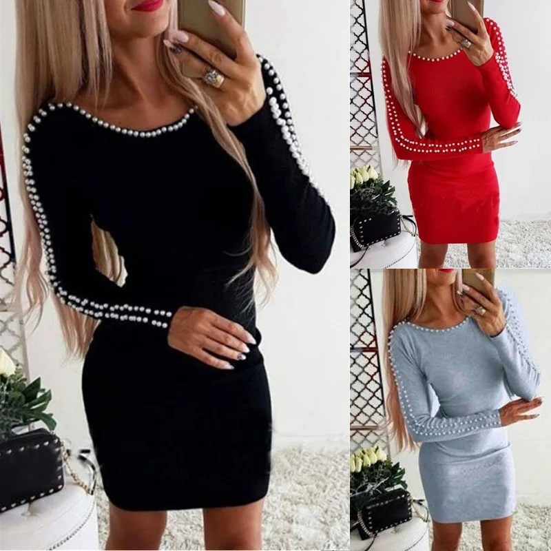 

Осенне-зимнее Новое приталенное ТРАПЕЦИЕВИДНОЕ женское платье с длинными рукавами