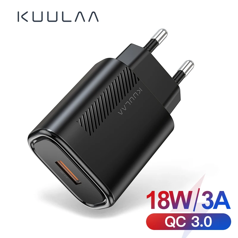 KUULAA USB зарядное устройство быстрая зарядка 3 0 18 Вт быстрое для Xiaomi mi 10 9 8 samsung Quick