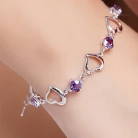high quality 925 sterling silver bracelet heart purple crystal zircon bracelet for woman party engagement jewelry gift