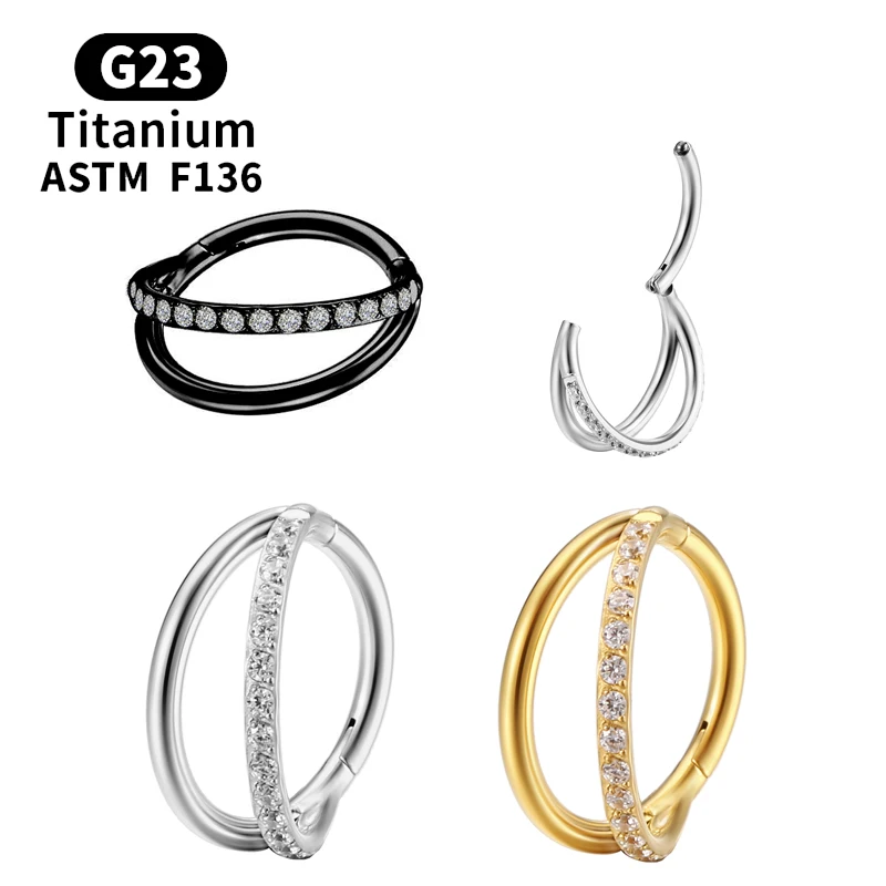 Серьга-кольцо G23 из титана и циркона, ювелирное украшение для пирсинга носа с кликерной перегородкой, черного цвета, с раскрывающимся сегмен...