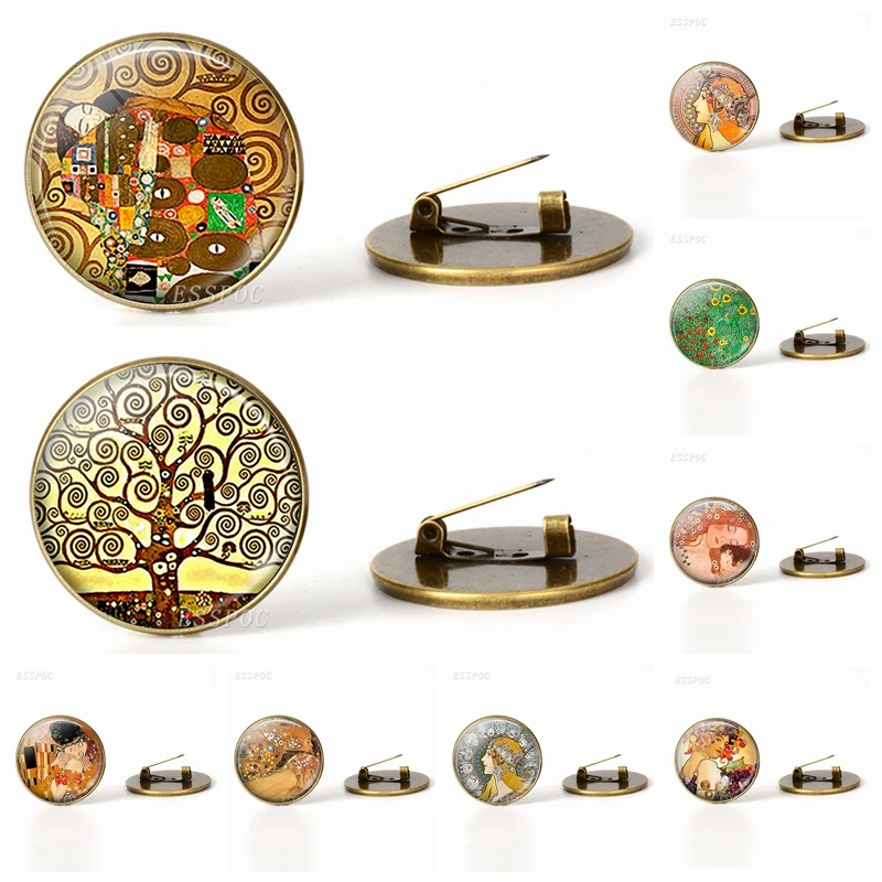 Бронзовая брошь в стиле ретро для матери и ребенка стеклянная купольная