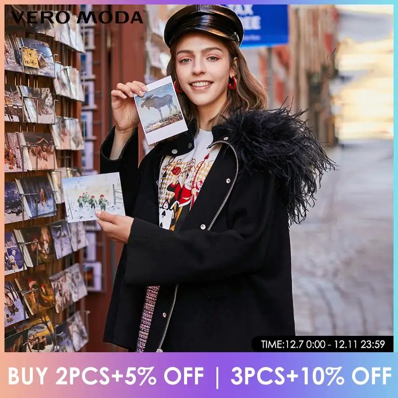 Vero Moda Женское пальто из овечьей шерсти с воротником страуса | 319327548|Женские