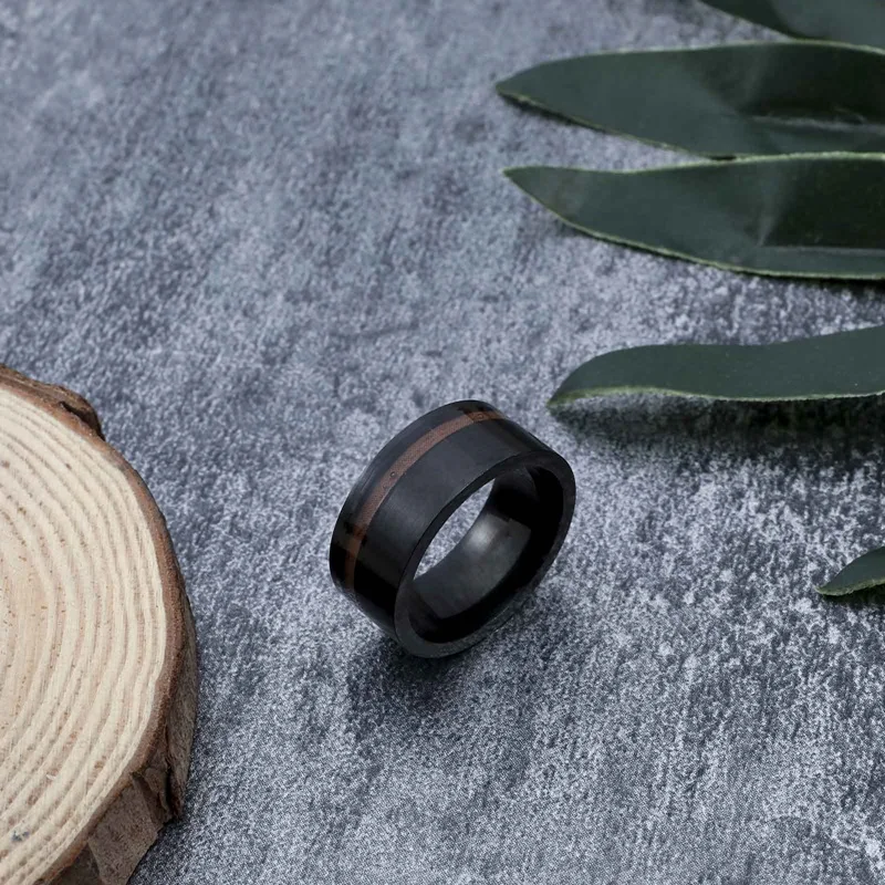 8 мм черные кольца из нержавеющей стали инкрустация Гавайская КоА дерево и