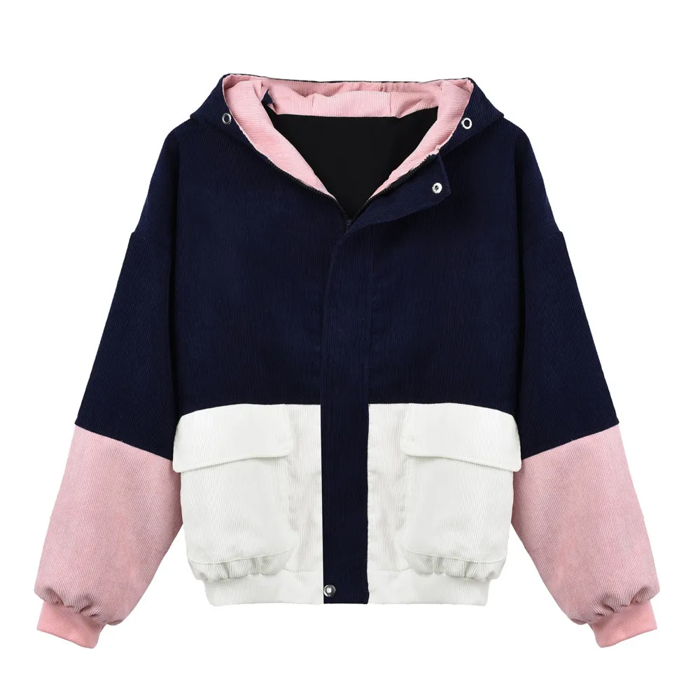 Женские модные куртки с длинным рукавом Вельветовая Лоскутная куртка оверсайз