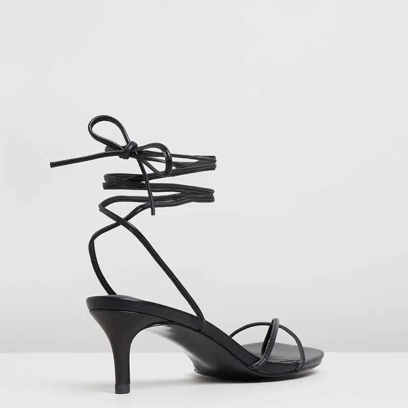 Черные босоножки на шпильках обувь для зрелых женщин высоком тонком каблуке с