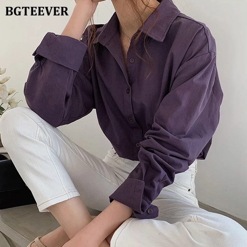 

Vintage Turn-down Collar Women Blouse Shirts Spring Autumn Thicken Female Blouse Tops Workwear Purple Shirts 2021 New