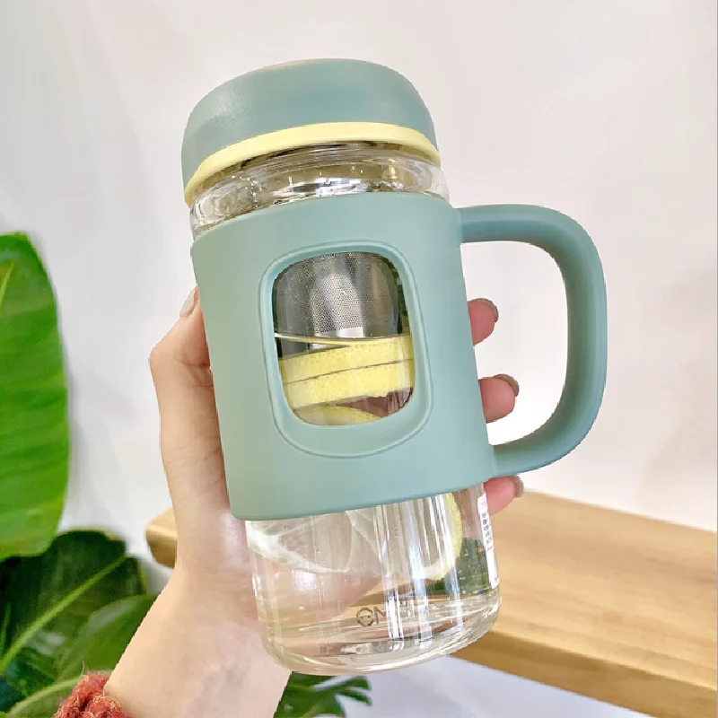 

Simple Tea Cup Kitchen Accessories Portable Handle Office Glass Cup with Tea Separate Hand Cup Goods for The Kitchen Tea Set.8z