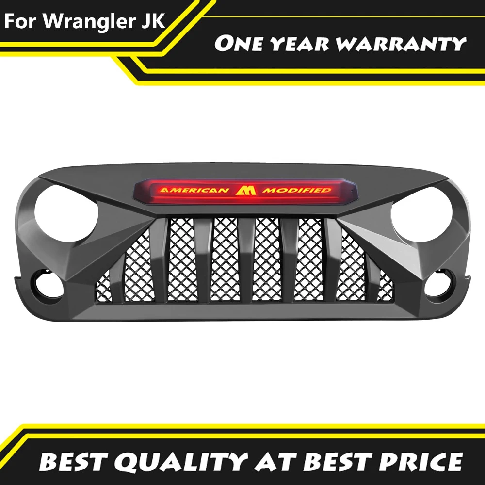 

Racing Geill Front Grille With Led Light Fit For Jeep Wrangler JK JKU 2007-2017 Car Bumper Grills Off-road 4x4 Accessoris