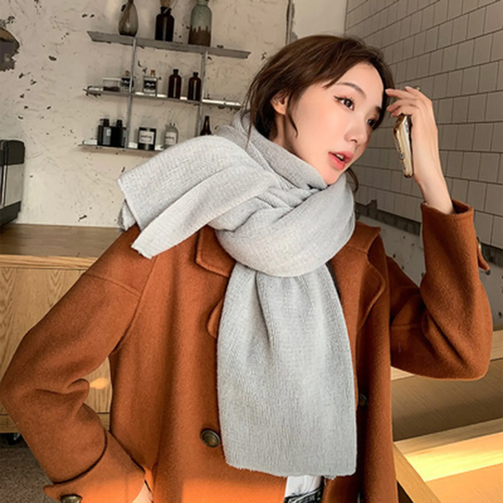 

Женский однотонный кашемировый шарф, зимний плотный теплый мягкий пашминовый шарф розового и черного цветов, Женский вязаный шерстяной дли...