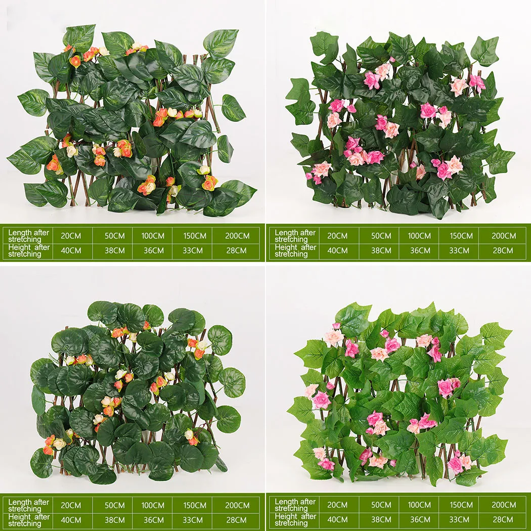 Valla telesc&oacute;pica para jard&iacute;n, enrejados de expansi&oacute;n, flor de hoja Artificial, valla telesc&oacute;pica de madera para pared, 1 Uds.-4