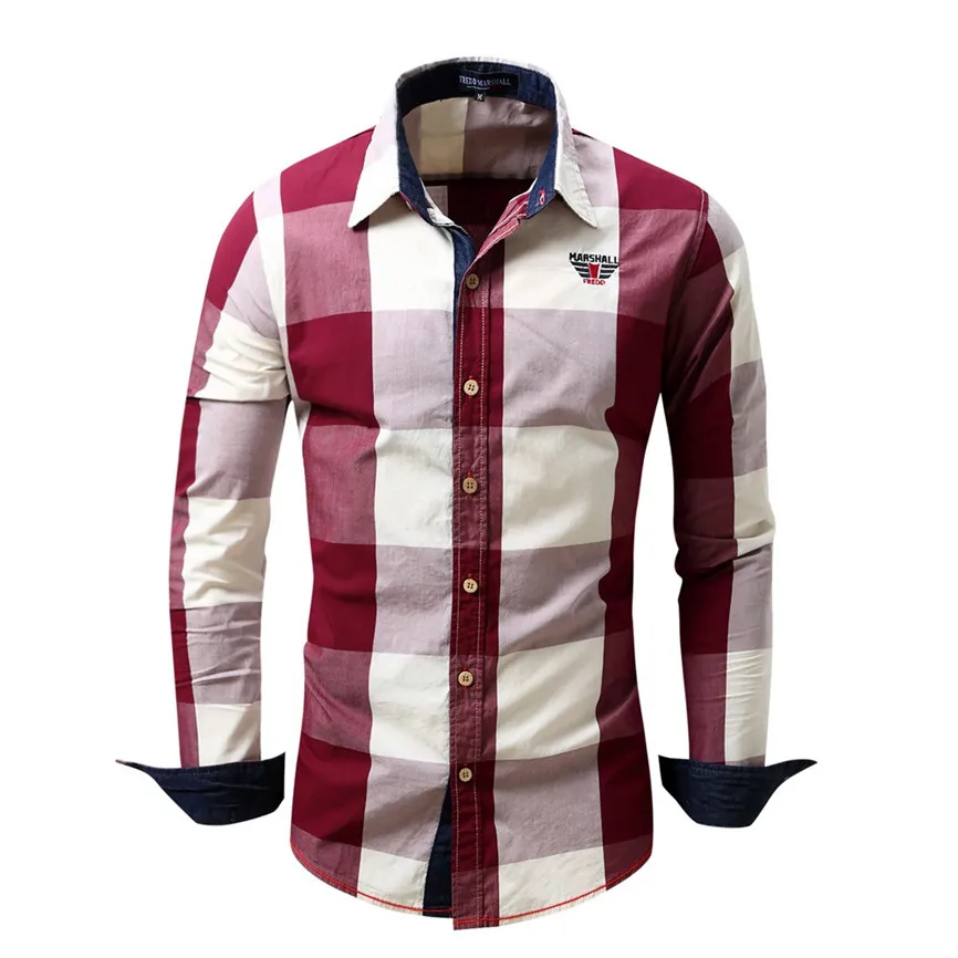 Men's Checked Shirt Long Sleeve Non-Iron Casual Blouse Cotton Slim Fit Plaid Top Mens Shirts High Quality Clothing | Мужская одежда