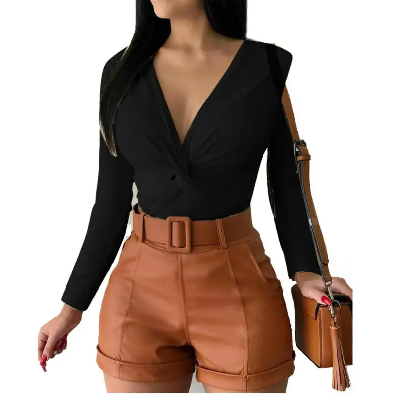 

2019 New Sexy Women Fashion Solid T Shirt V Neck Long Sleeve Button Tee Ladies Casual Slim Tops