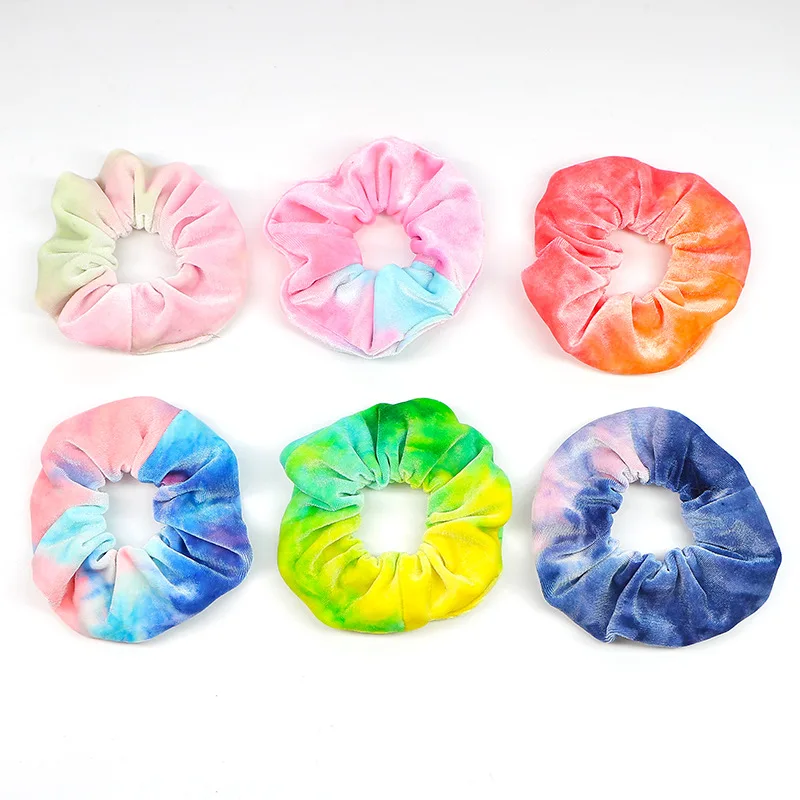 

2020 Fashion Tie Dye Velvet Hair Scrunchie Elastic Hair Bands Korea Women Girls Headwear Ponytail Holder Hair Accessories
