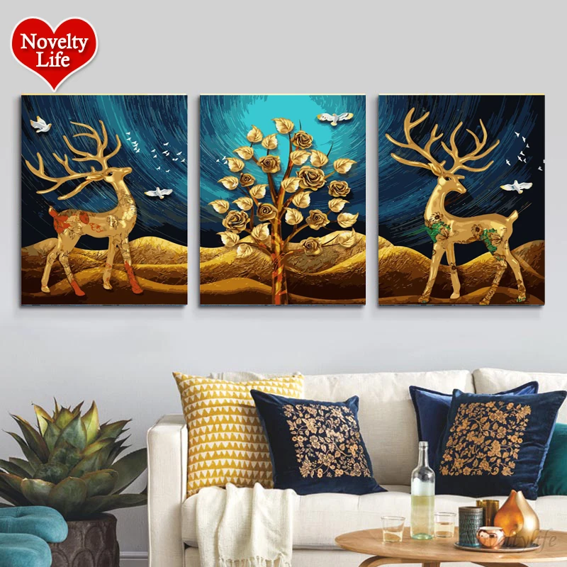 3 шт. Золотая DIY живопись по номерам цифровая Раскраска современное настенное