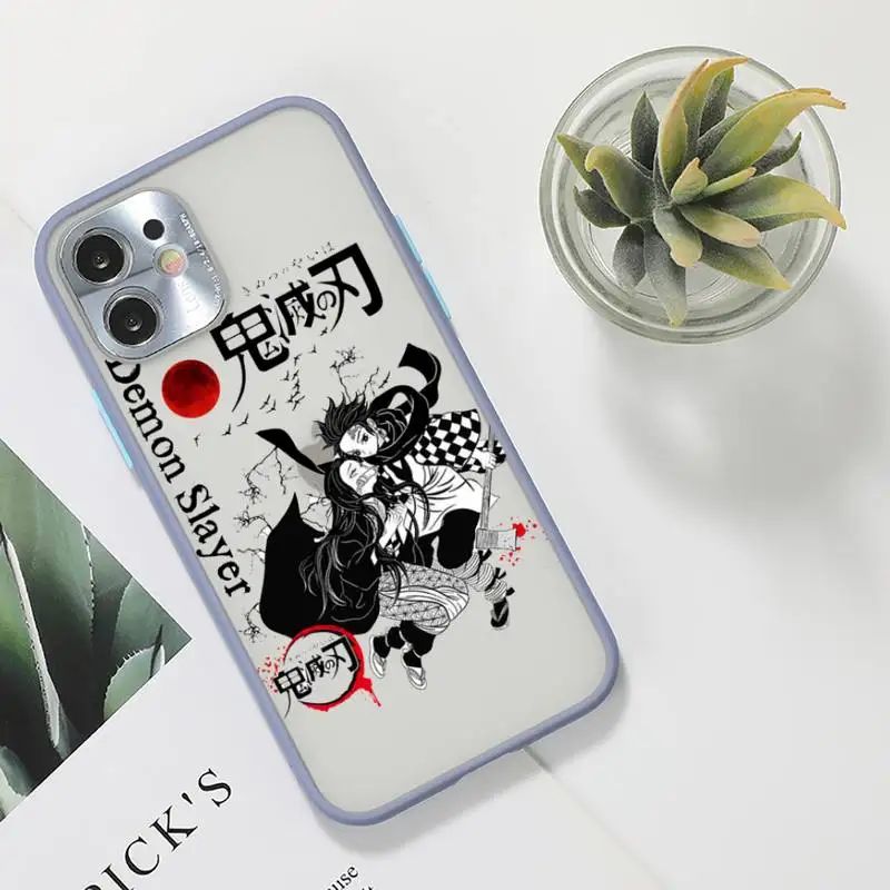 

Demon Slayer Phone Case For iPhone 12 11 Mini Pro XR XS Max 7 8 Plus X Matte transparent Gray Back Cover