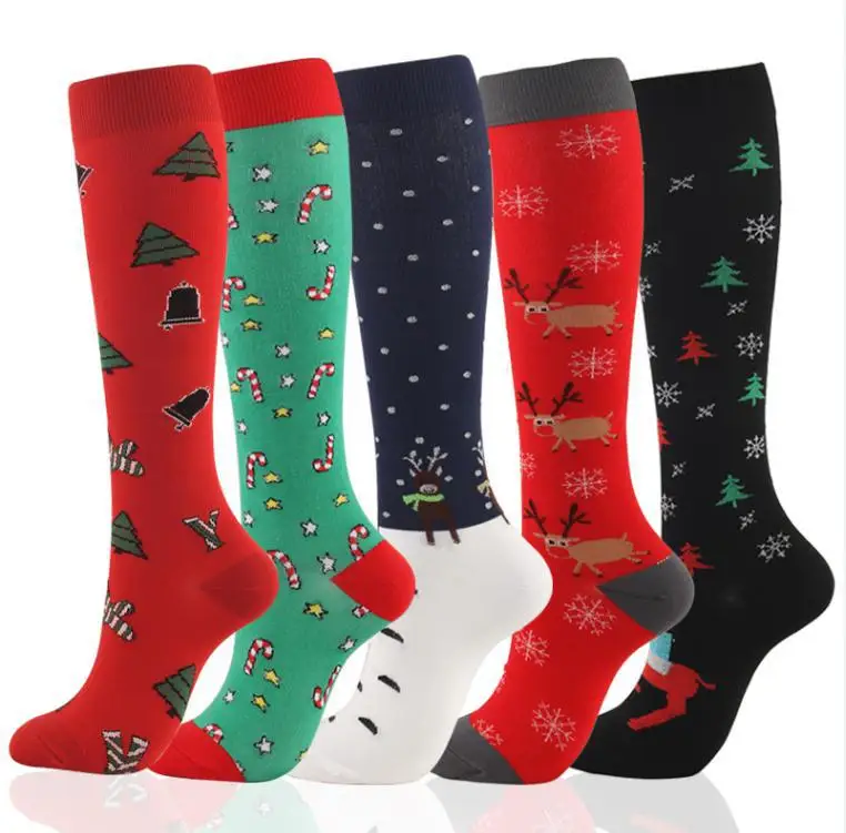 Calcetines De Navidad  5/6 Pairs Per Set Christmas Sock Calcetines De Compresion Sport Knee High Socks Compression