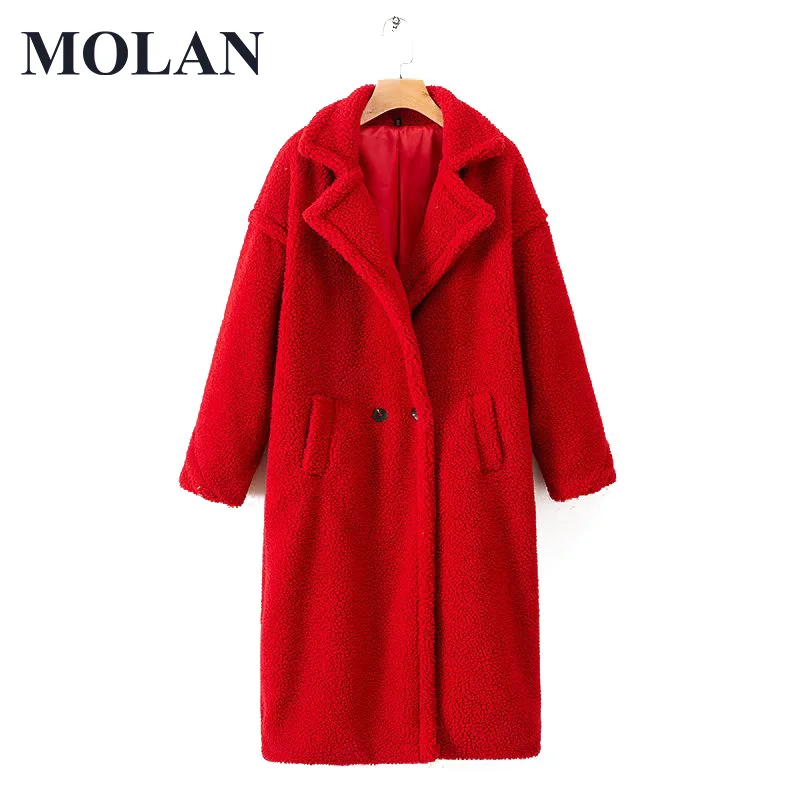 

Женское Однотонное шерстяное пальто MOLAN, свободное теплое двубортное пальто с отложным воротником, зимняя куртка, женская одежда, шикарная ...