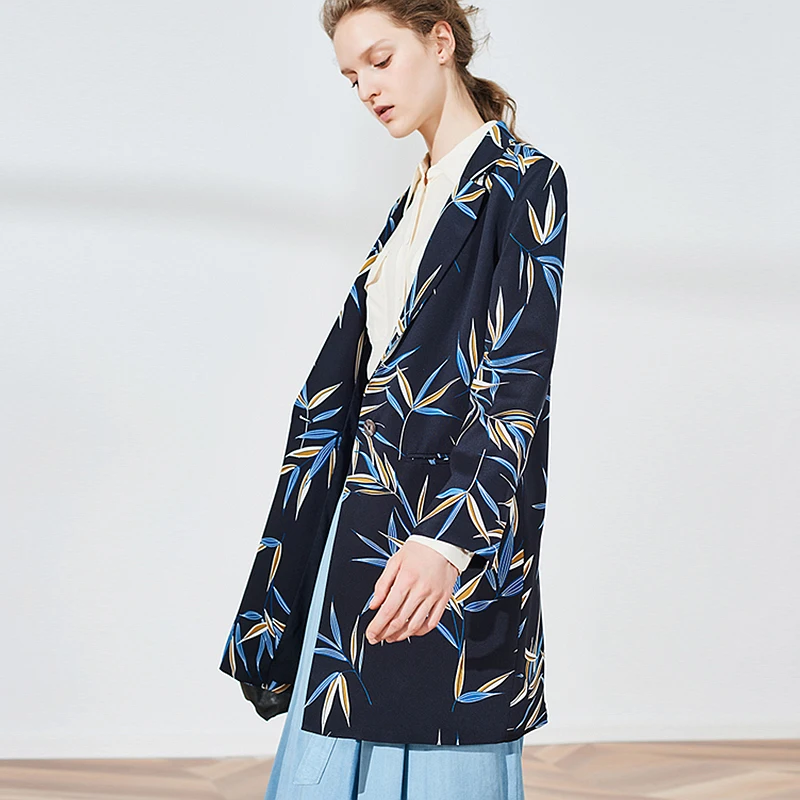 Женский блейзер высокого качества 100% плотный Шелковый с принтом длинный рукав на