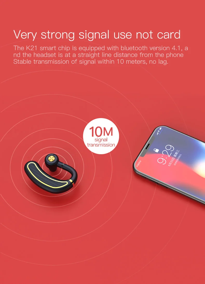 K21 Беспроводные наушники с громкой связью, bluetooth-гарнитура, наушники-вкладыши с микрофоном, чехол для наушников для компьютера, телефона
