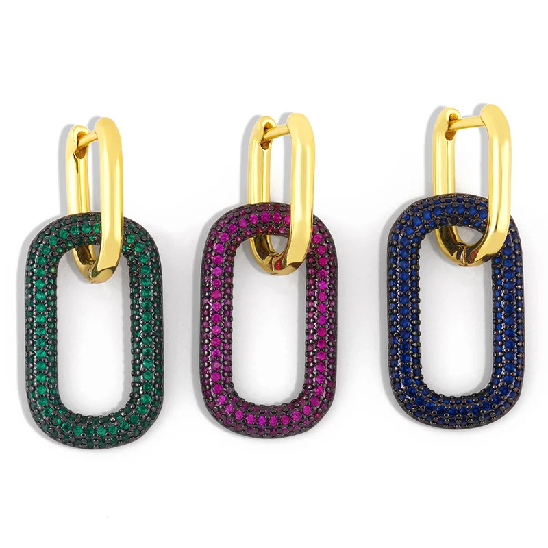 Многоцветные прямоугольные серьги кольца Женские Ювелирные изделия с фианитами