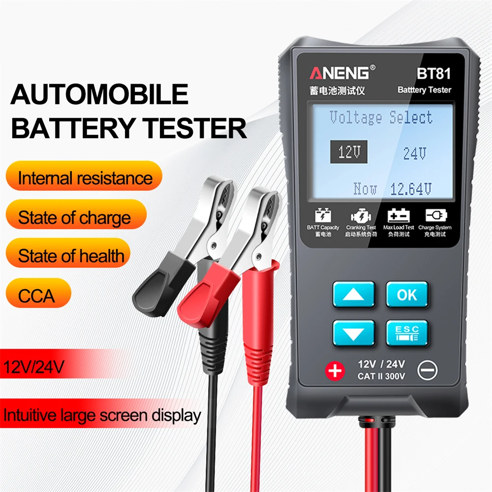 

ANENG BT81 Car Battery Tester 12V/24V 100 to 1700CCA Cranking Charging Circut Tester Battery Analyzer 12/24 Volts Battery Tools