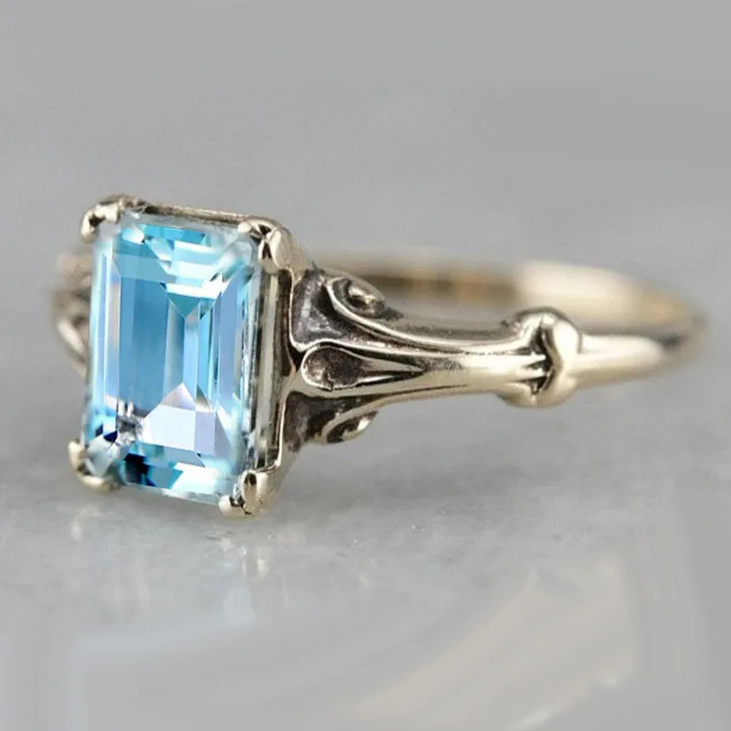 

Charm Female Blue Crystal Stone Ring Set Luxury Big Silver Color Wedding Rings For Women Vintage Bridal Square Engagement Ring