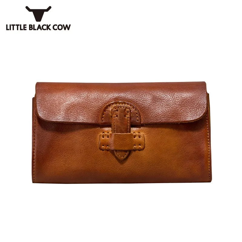 Винтажный Длинный кошелек из натуральной кожи для женщин и мужчин клатч в стиле