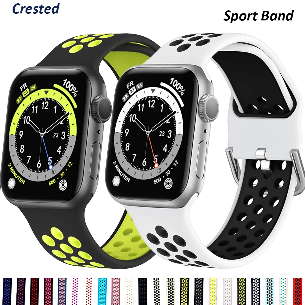 Ремешок силиконовый для Apple Watch band 44 мм 40 38 42 мягкий воздухопроницаемый браслет