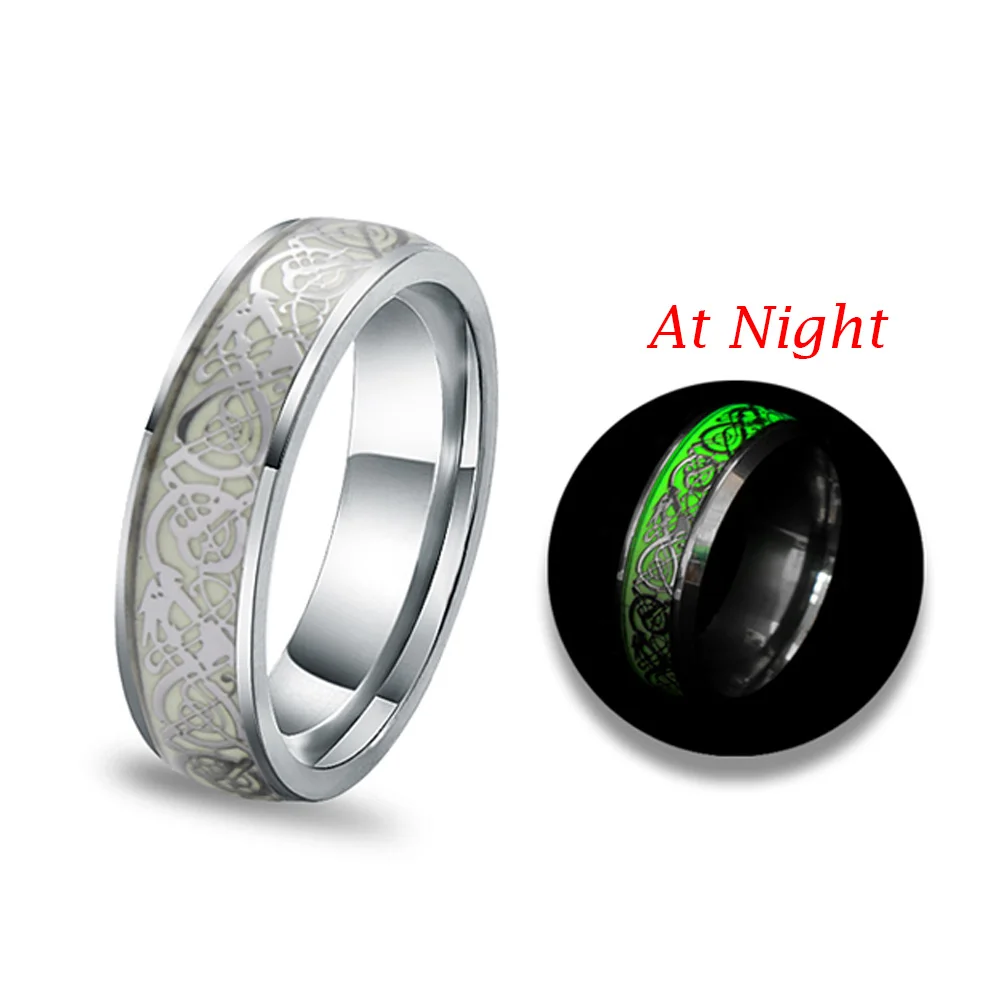 Светящееся серебряное кольцо в стиле панк светящееся с темно золотым Драконом