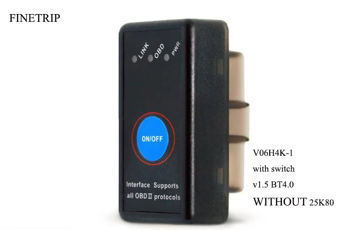 V06H4K-1without25k80 OBD2 считыватель кодов Bluetooth j1850 выключатель питания вкл/выкл 12 В OBDII диагностический инструмент сканер для IOS ELM327 V1.5 PIC18F25k80 чип - Цвет: V06H4K-1without25k80