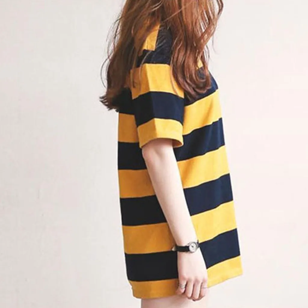 Женская футболка в полоску Корейском стиле с коротким рукавом | одежда