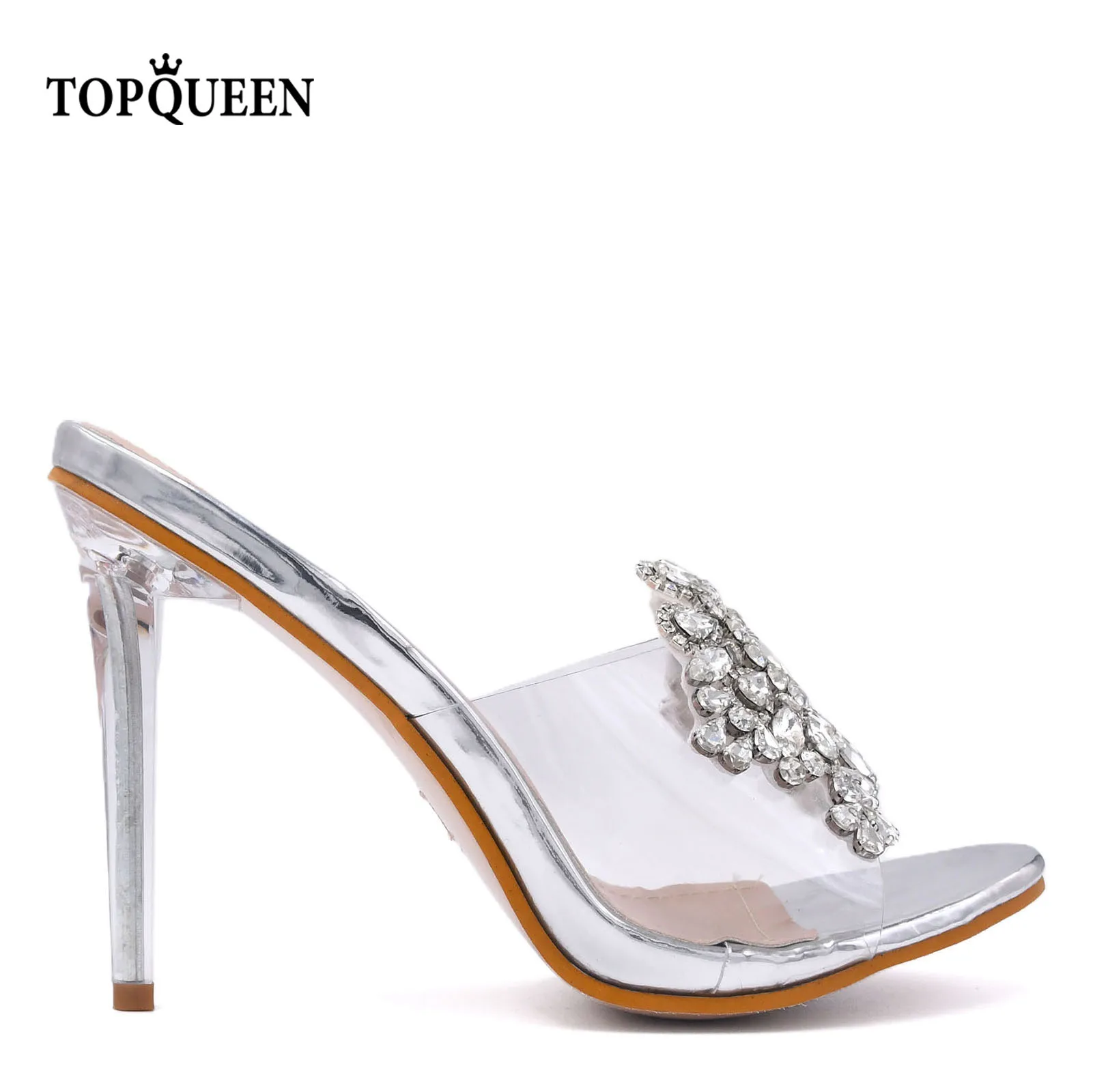 

TOPQUEEN-A75 Ladies wedding sandals with thin heels with leaky toe beaded trim Transparent dreamy crystal wedding shoes