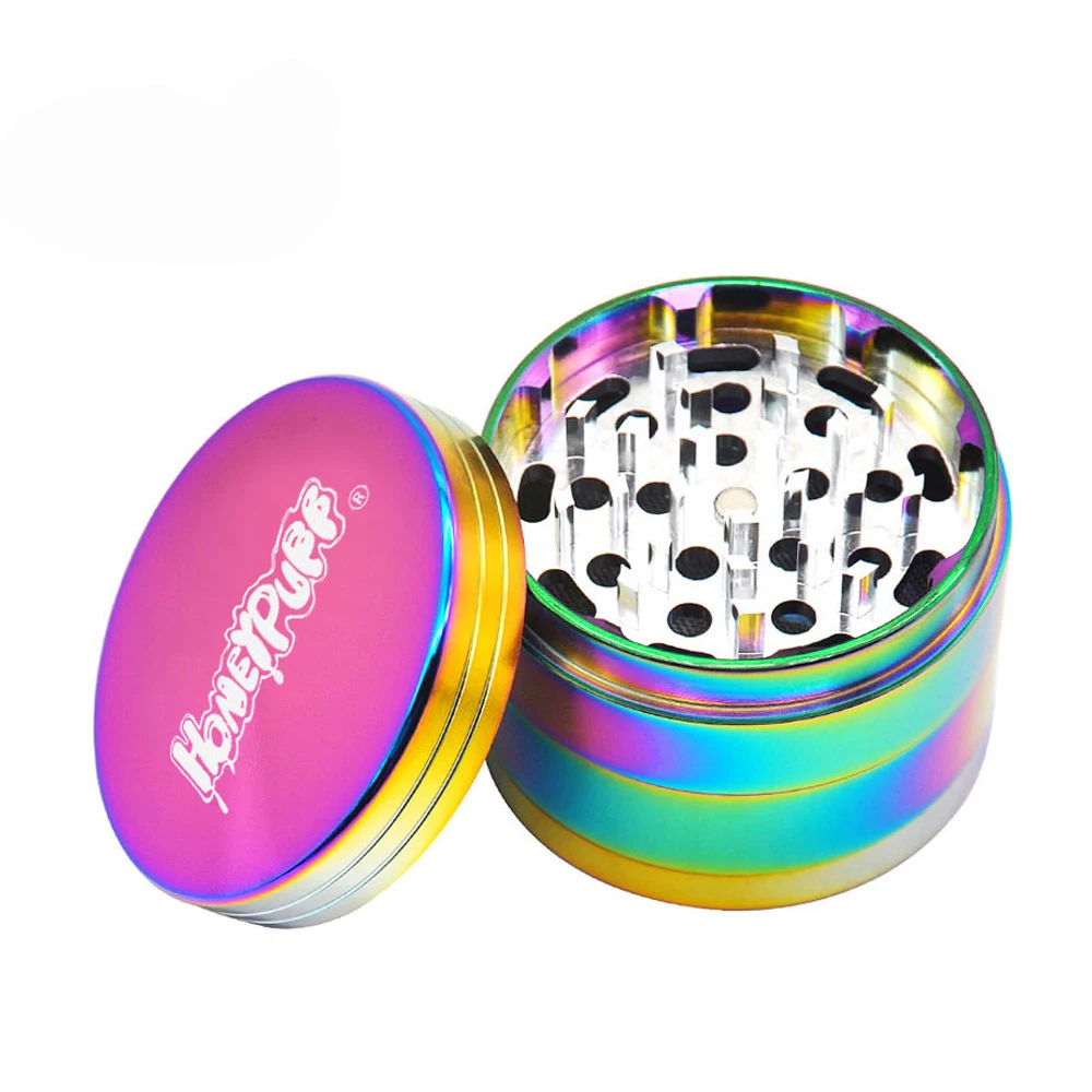 Радужная цветная алюминиевая дробилка для курительных трав 63 мм 4 слойная