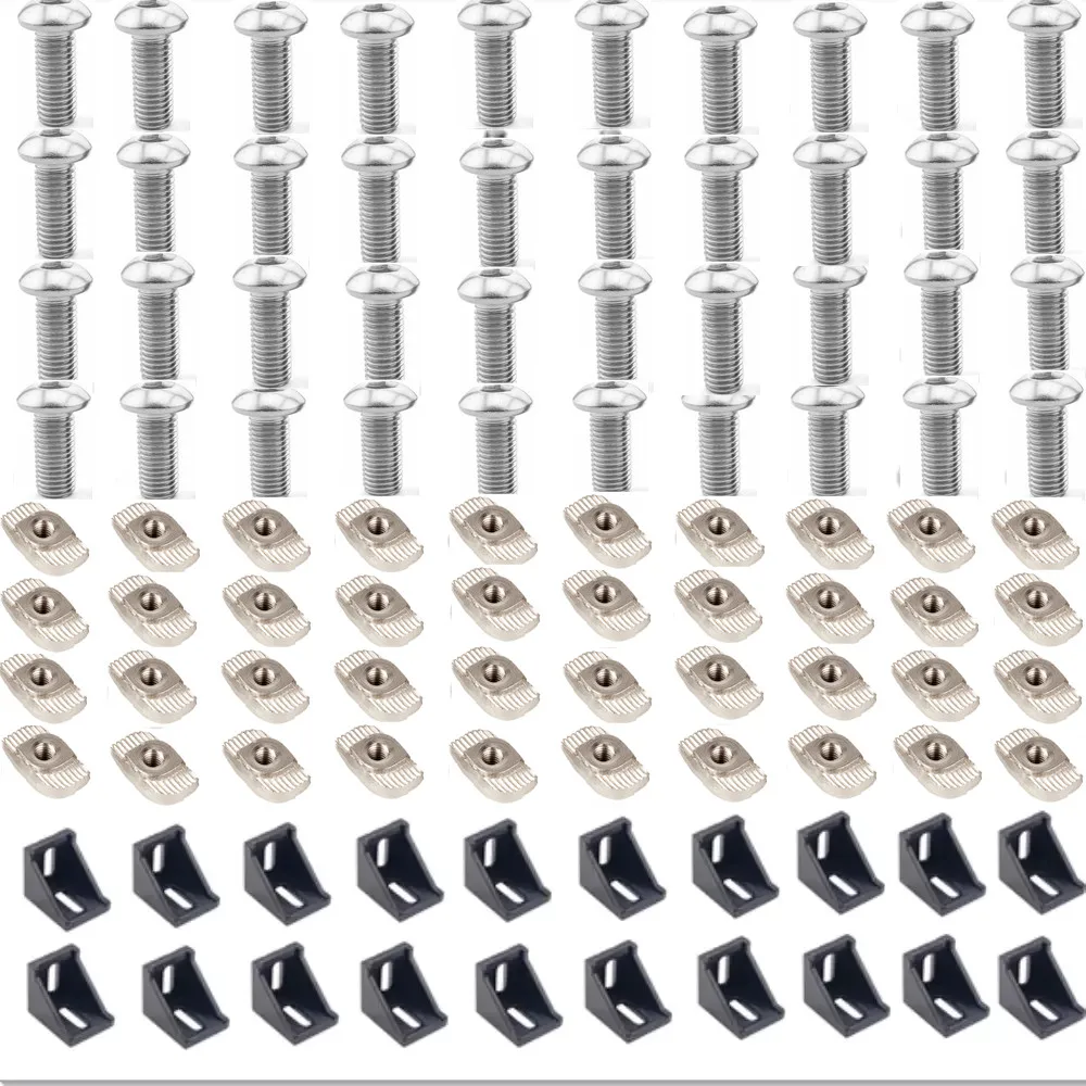 

3030 Aluminum Profile Connector Set: 40Pcs M6 X 12 mushroom head hexagon screw + 20Pcs 3030 Corner Bracket + 40Pcs M6 T-nut