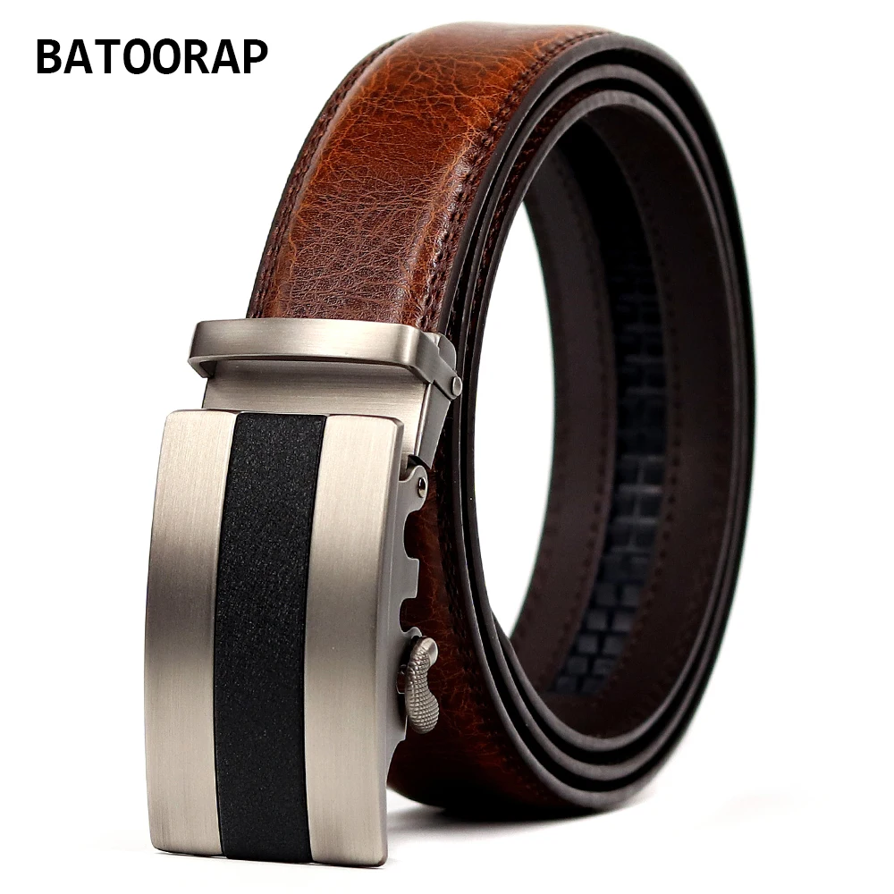 

Ремень мужской кожаный с храповым механизмом, повседневный коричневый пояс из воловьей кожи с автоматической пряжкой из сплава, 44-52 дюйма, ...