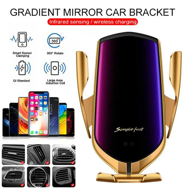 

Car Phone Holder With 15W Wireless Charger For All Mobile Phones Magnetic Connector USB Infrared Sensor Phone Holder Mount