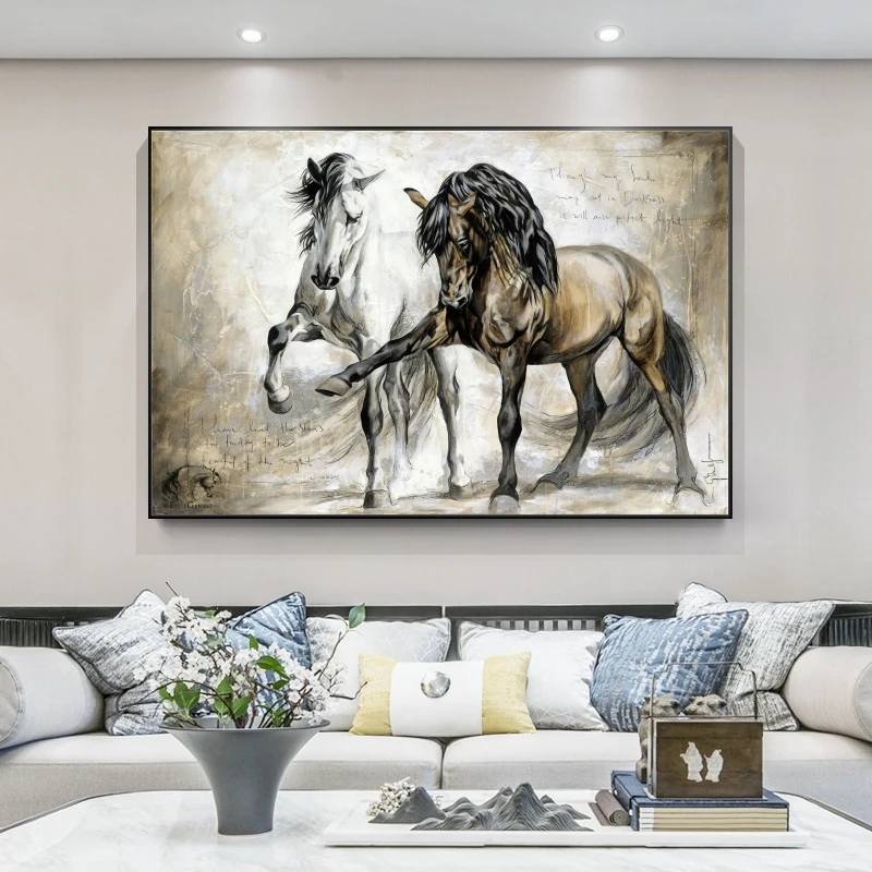 

Retro Horse Oil Paintings on Canvas Abstract Animals Wall Art Posters and Prints Wall Hanging Picture for Home Living Room Decor