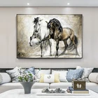 Картина маслом в стиле ретро лошади на холсте, абстрактные животные, настенная подвесная картина для украшения дома, гостиной