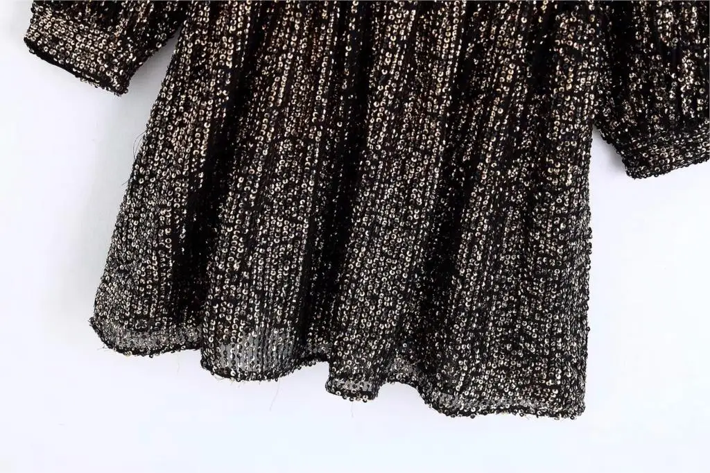 Уличное женское мини платье с блестками Vestidos длинным рукавом и высокой талией