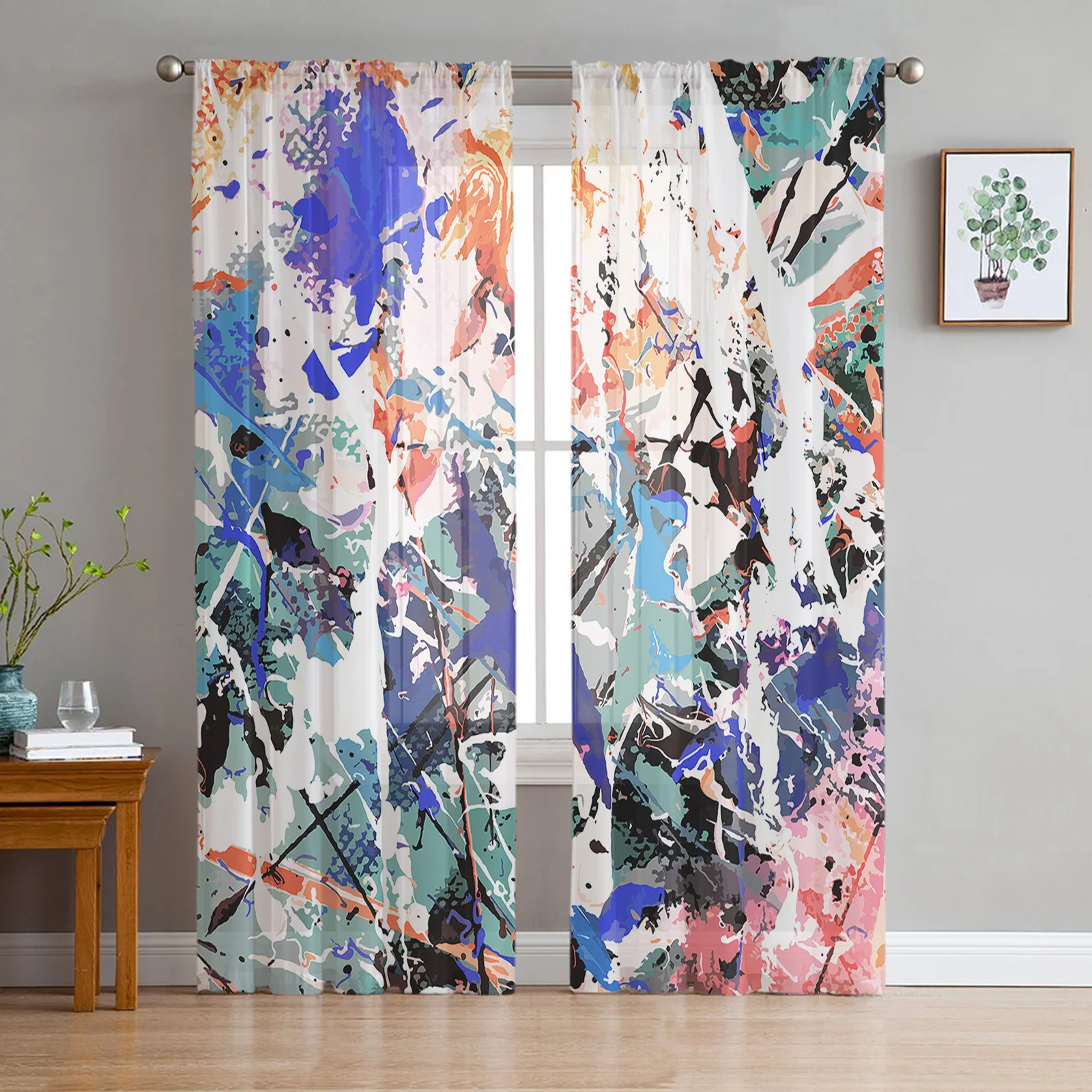 

Street Graffiti Art Sheer Curtains Window Tulle Curtains For Living Room Bedroom For Kitchen Veiling Curtains Decoration