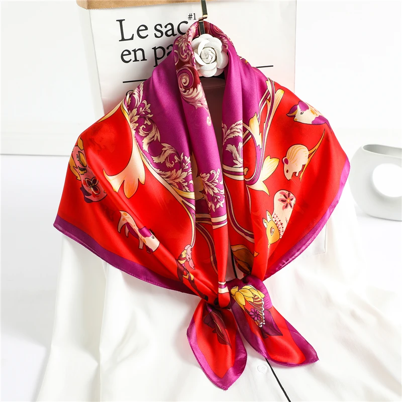 

Silk Scarf Square Lady Neck Shawl Hijab Wrap Large Headband Design Animal Print Foulard Pashmina Bandana Spring Neckerchief