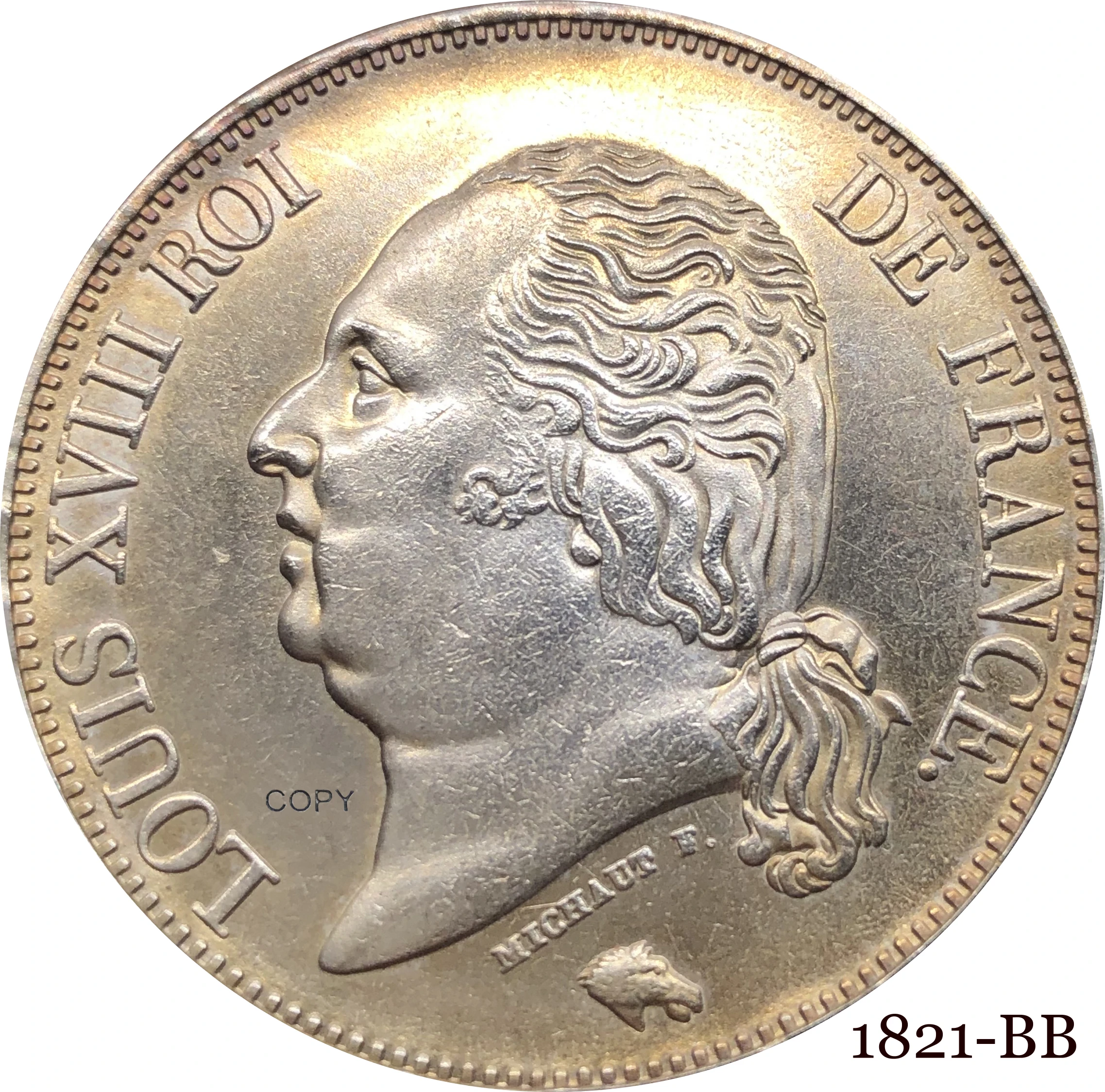 

France 1821 BB 5 Francs - Louis XVIII Bare Head Coin Metal Cupronickel Plated Silver Collectible Souvenir Copy Coins