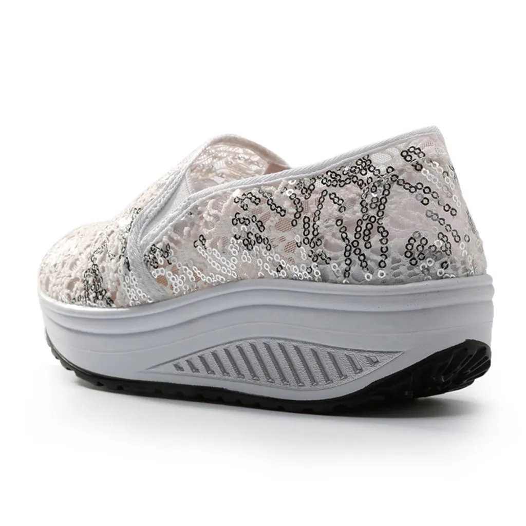 

Women's Casual Shoes Sequin Mesh Breathable Sports Platform Embroidery Loose Authentic Fashionable Womens Shoes Flats