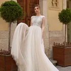 Женское свадебное платье из тюля Lakshmigown, ТРАПЕЦИЕВИДНОЕ свадебное платье с круглым вырезом, кружевное свадебное платье по индивидуальному заказу, 2021